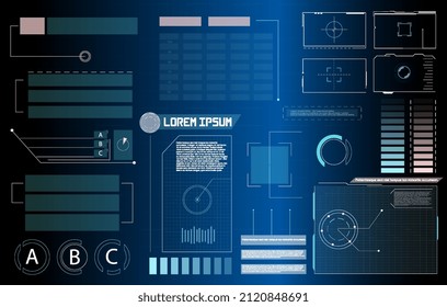 Futuristic Vector HUD Interface Screen Design. Digital callouts titles. HUD UI GUI futuristic user interface screen elements set. High tech screen for video game. Sci-fi concept design.