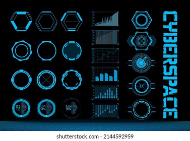 Futuristic Vector HUD Interface Screen Design. Digital callouts titles. HUD UI GUI futuristic user interface screen elements set. High tech screen for video game. Sci-fi concept design.