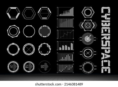 Futuristic Vector HUD Interface Screen Design. Digital callouts titles. HUD UI GUI futuristic user interface screen elements set. High tech screen for video game. Sci-fi concept design.	