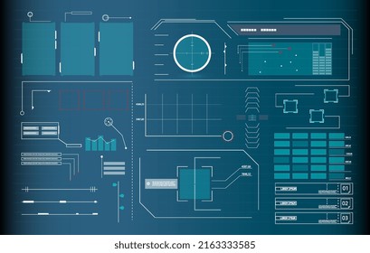 Futuristic Vector HUD Interface Screen Design. Digital callouts titles. HUD UI GUI futuristic user interface screen elements set. High tech screen for video game. Sci-fi concept design.