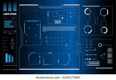 Futuristic Vector HUD Interface Screen Design. Digital callouts titles. HUD UI GUI futuristic user interface screen elements set. High tech screen for video game. Sci-fi concept design.	
