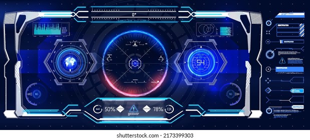 Futuristic Vector HUD Interface Screen Design. Digital callouts titles. HUD UI GUI futuristic user interface screen elements set. High tech screen for video game. Sci-fi concept design.	