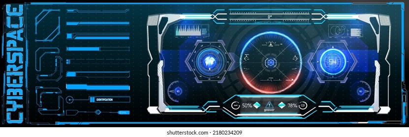 Futuristic Vector HUD Interface Screen Design. Digital callouts titles. HUD UI GUI futuristic user interface screen elements set. High tech screen for video game. Sci-fi concept design.	