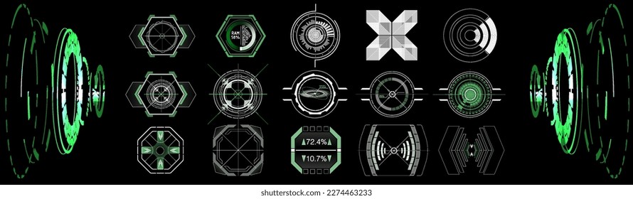 Futuristic Vector HUD Interface Screen Design. Digital callouts titles. HUD UI GUI futuristic user interface screen elements set. High tech screen for video game. Sci-fi concept design.