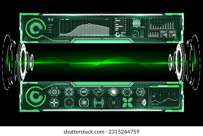 Futuristic Vector HUD Interface Screen Design. Digital callouts titles. HUD UI GUI futuristic user interface screen elements set. High tech screen for video game. Sci-fi concept design.