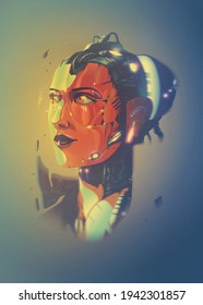 A futuristic vector illustration of a bionic lady.