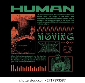 Ilustración vectorial futurista de eslogan humano, retro y moderno, Diseño gráfico de streetwear para la Plantilla de diseño de impresión de camiseta.