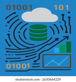 A futuristic vector illustration showcasing AI-powered big data analysis, cloud computing, and dynamic data streams—symbolizing digital transformation, predictive analytics, and data-driven decision-m