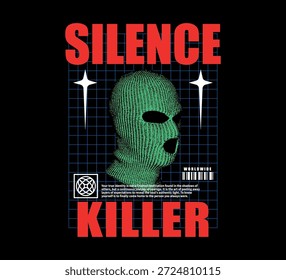 Ilustração vetorial futurista de Silence slogan arte, retro e moderno, projeto gráfico de streetwear para t-shirt modelo de design de impressão e distorção arte