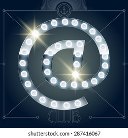 Alfabeto de lámpara vectorial futurista sobre fondo espejo brillante. Símbolos 1 