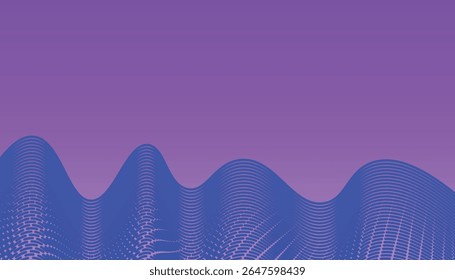 Futuristic vector landscape with flowing waveform patterns and minimal abstract design. Ideal for tech, digital, or conceptual art themes.

