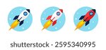 A futuristic vector logo featuring a rocket ship blasting off into space, vector 10 eps.