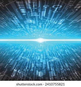 Vector futurista: abstracto azul neón con tecnología, diseño digital y comunicación en red. Descarga para IA, Internet, información inalámbrica