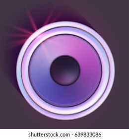 Futuristic vector party illustration of sound speaker. Abstract music background of sound wave