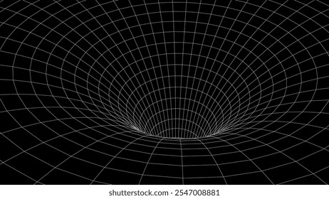 Portal futurista de Vector de ciencia ficción en el espacio. Túnel ai negro 3D con puntos y líneas. Abstractas datos digitales de agujeros de gusano. Partícula de flujo por embudo. Vórtice de círculo de fantasía sobre fondo oscuro.