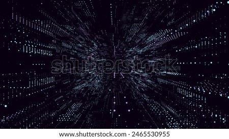 Futuristic vector sci-fi circle portal in space. Colors matrix cyberspace with moving data. 3D ai tunnel with dot. Abstract digital wormhole data. Binary code particle flow by funnel. Concept hacking.