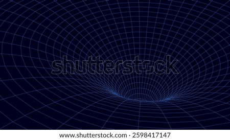Futuristic vector sci-fi circle portal in space. 3D blue ai tunnel with dots and lines. Abstract digital wormhole data. Flow particle by funnel. Fantasy circle vortex on dark background.