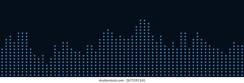 Futuristic vector tech skyline with digital dotted cityscape design.