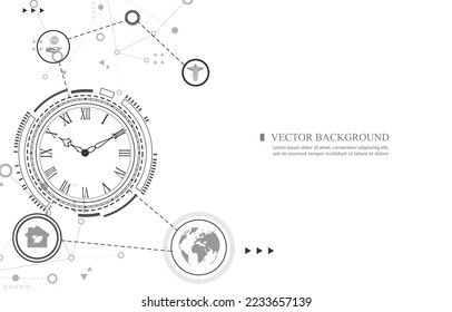 Fondo blanco de reloj de tecnología vectorial futurista.concervación.