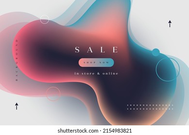 Futuristic vector template with multicolored wavy volumetric shape and other geonetric forms on the light gray background