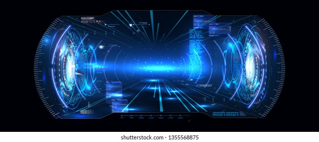 Futuristisches Vector VR Head-up Display HUD UI GUI Interface Screen Design. Virtuelle Realität. Digitale Benutzeroberfläche. Vr Headset. VR-Brille. Vektorgrafik-Gui. Mobile App. Dashboard Sci-Fi Helmet.