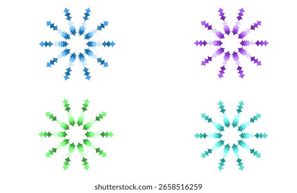 Futuristic Vectors Set of Vibrant Abstract Floral Starburst with Zigzag Petals – Modern Geometric Kaleidoscope Pattern on White Background for Digital and Print Design