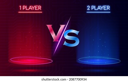 Futuristic Versus banner - image blank. Red and blue glow rays night scene with sparks. Hologram light effect. Vector illustration EPS10. VS