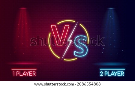 Futuristic Versus banner - image blank. Battle projector shining pedestal floor for vs boxing confrontation match. VS