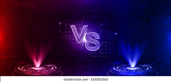 Futuristic Versus battle. Two holograms of red and blue on a futuristic background with HUD elements. VS image blank. Vector illustration versus