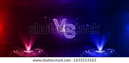 Futuristic Versus battle. Two holograms of red and blue on a futuristic background with HUD elements. VS image blank. Vector illustration versus