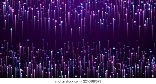 Vector de movimiento de velocidad de vigas de línea vertical futurista. Elementos eléctricos geométricos de neón púrpura. Las líneas científicas desplazan la ilustración visual. Fondo compuesto de movimiento de velocidad.