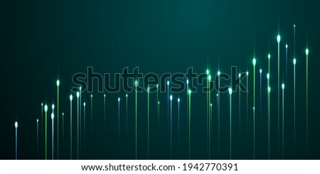 Futuristic vertical line rays fiber optics vector. Tech neon teal flash particles. Electronic industry lines shift up visual design. Fiber optics modern backdrop.