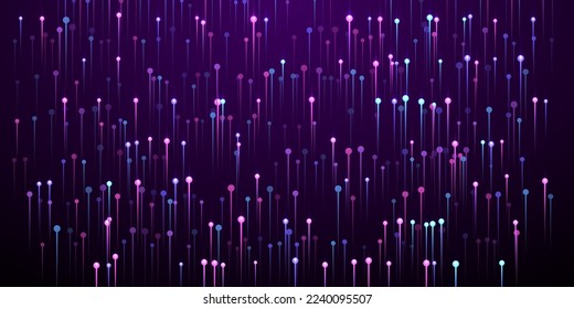 Futuristic vertical line streams speed motion vector. Tech neon purple glowing elements. Social science vertical lines visual design. Speed motion complex backdrop.