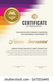 Futuristic vertical modern certificate template with diagonal halftone ornament on background. vector illustration