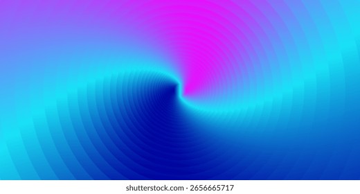 Futuristic vibrant abstract background with radial burst of light and energy emanating from center. Blue, purple, and pink light beams radiate, and glowing particles effects. Vector illustration