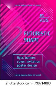 Futuristic vibrant vector template with abstract geometric shapes, trendy elements, disco style, gradient flux effect, used as cover, event flyer, club party invitation, banner, music fest poster