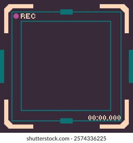 Futuristic Video Recording Interface Screen Background, Pixel Art Style