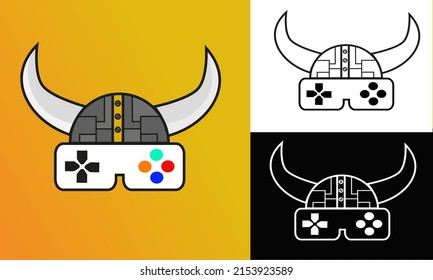 futuristic viking helmet logo. viking helmet and gaming console combination, Perfect for game store, game developer, game review blog or vlog channel, game fan or community, etc.