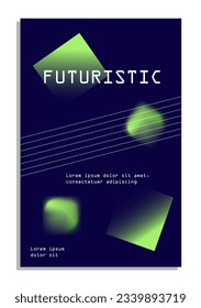 Futuristic violet poster concept. Metaverse, cyberspace, virtual reality. Modern technologies and innovations. Flyer with green triangles. Cartoon flat vector illustration isolated on white background