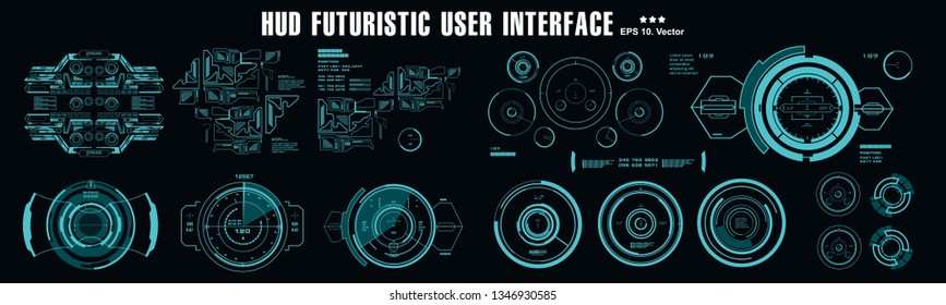 Futuristic virtual graphic touch user interface, HUD dashboard display virtual reality technology screen, target