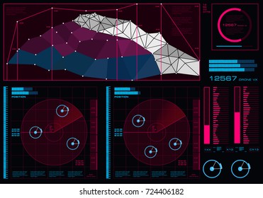 Futuristic virtual graphic touch user interface of a polygonal 3d model in three-dimensional space