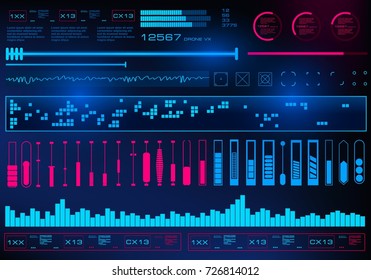 Futuristic virtual graphic touch user interface, scale, table with columns
