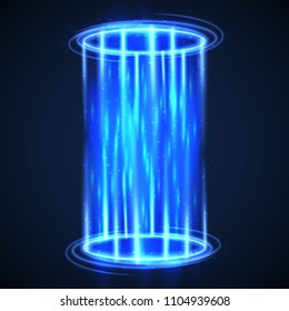 Futuristic virtual hologram teleport. Hud digital portal. Hightech vector background. Light futuristic digital teleportation illustration