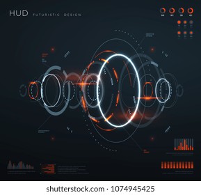 Futuristic virtual hud interface. Technology digital screen with control panels, chart, diagrams. Conceptual future vector infographic. Virtual futuristic ui, dashboard screen digital illustration