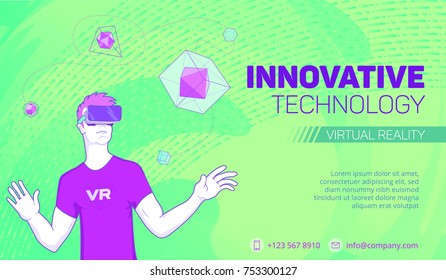 Futuristic Virtual Reality banner with digital colorful background