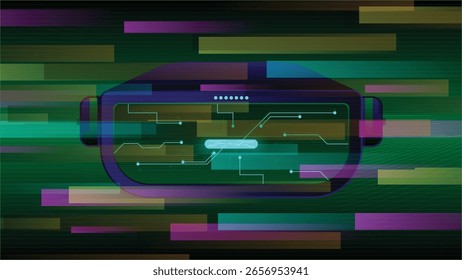 Futuristisches Virtual Reality Headset mit Neonlicht auf Cyberpunk-Hintergrund