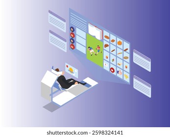 Futuristic Virtual Reality Interface with Immersive Digital Experience 3d flat vector illustrations