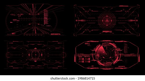 Futuristic virtual screen. HUD, UI, FUI technology frame, virtual tracking aim, hud digital device interfaces. Virtual reality technology view display helmet, crosshair, aim. Dashboards info screens 