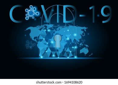Concepto de protección de virus futuristas con polígonos bajos y células de virus en un fondo azul oscuro Diseño de cuadro moderno ilustración vectorial