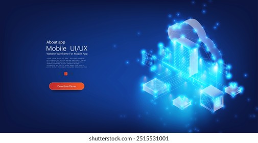 A futuristic visualization of cloud computing and data storage with glowing network connections and abstract elements, representing modern digital infrastructure and information exchange.